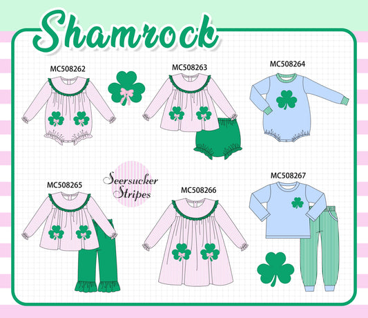 PO64 Pink clover applique seersucker collection