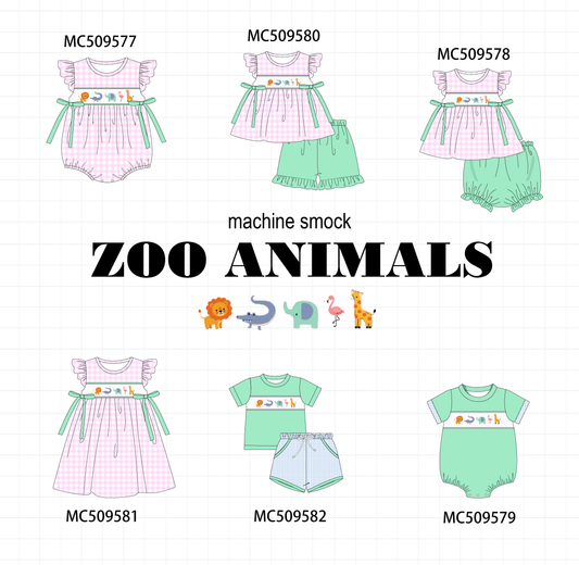 PO68 Pink zoo smocked gingham ruffle collection