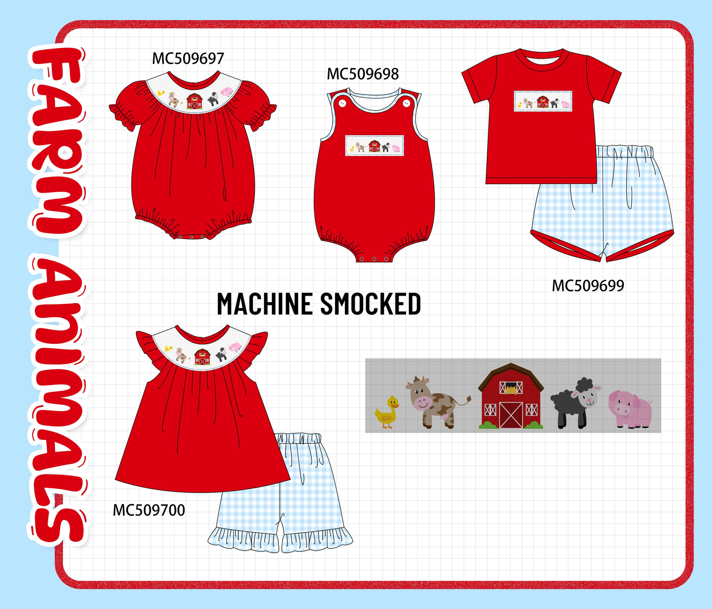 PO68 Red farm smocked collection